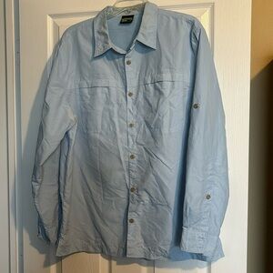 Koppen men’s blue nylon long sleeve button down shirt size large